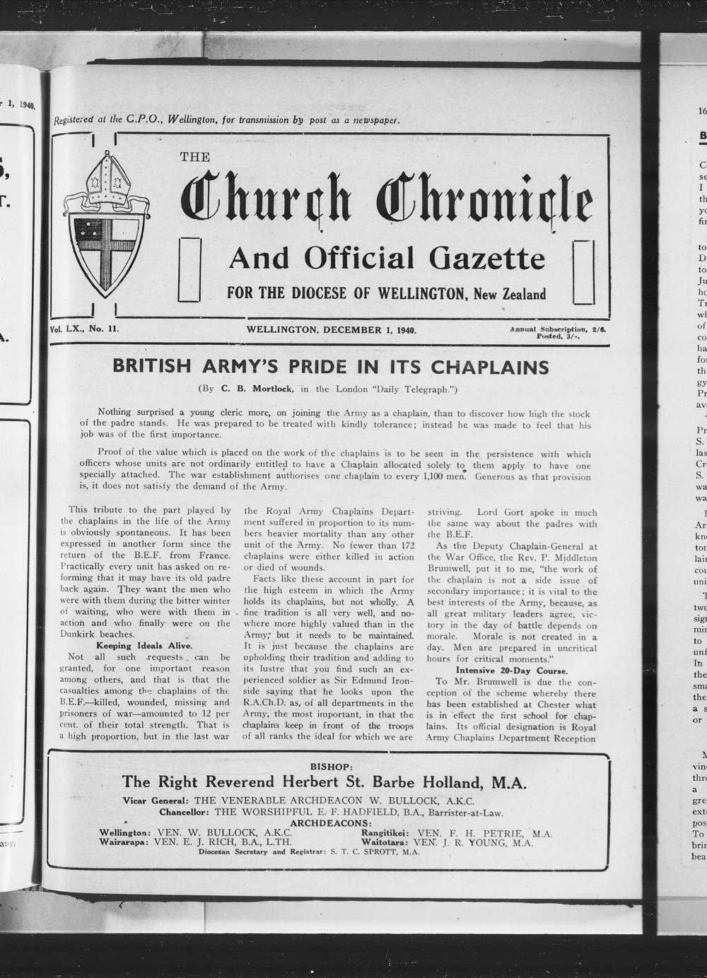 The Church Chronicle, Wellington: 1st December 1940