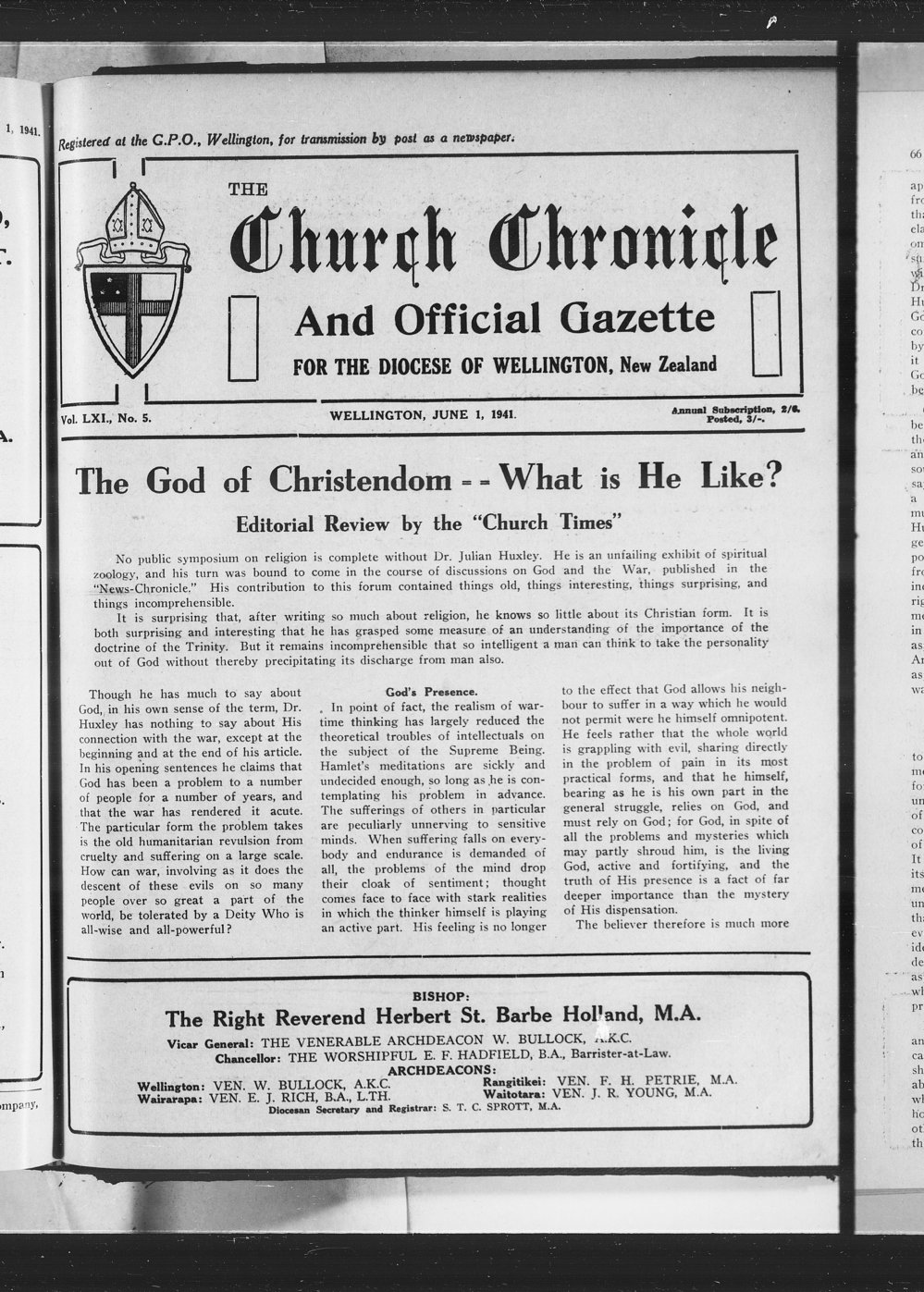 The Church Chronicle, Wellington: 1st June 1941