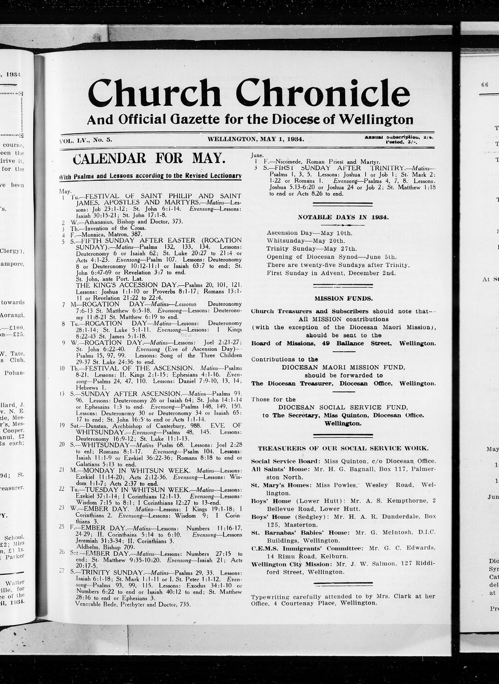 The Church Chronicle, Wellington: 1st May 1934