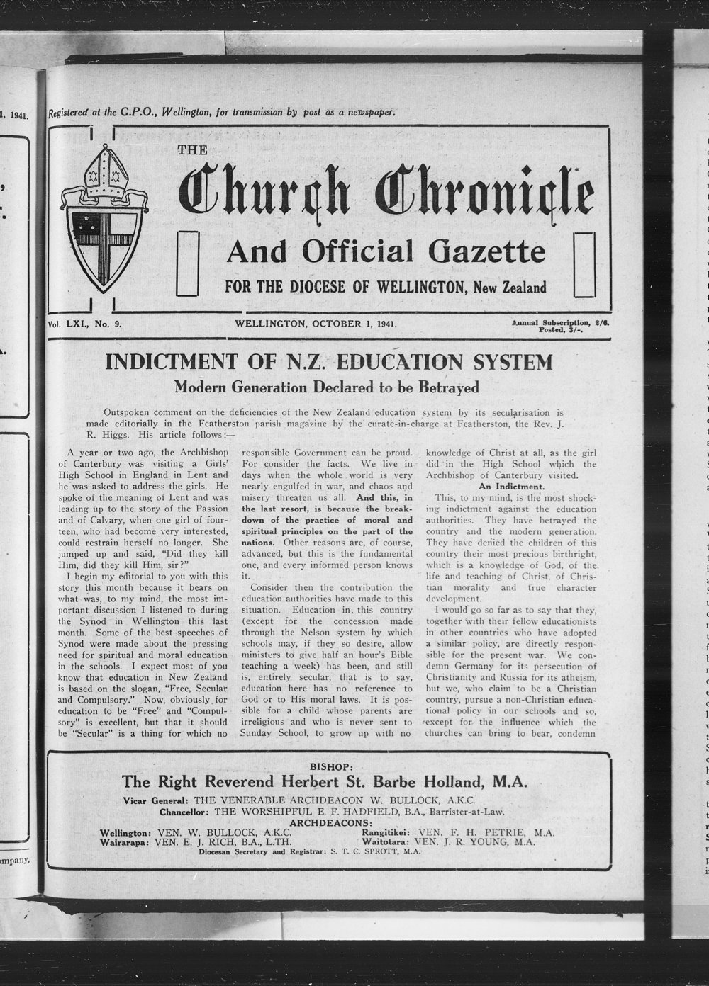 The Church Chronicle, Wellington: 1st October 1941