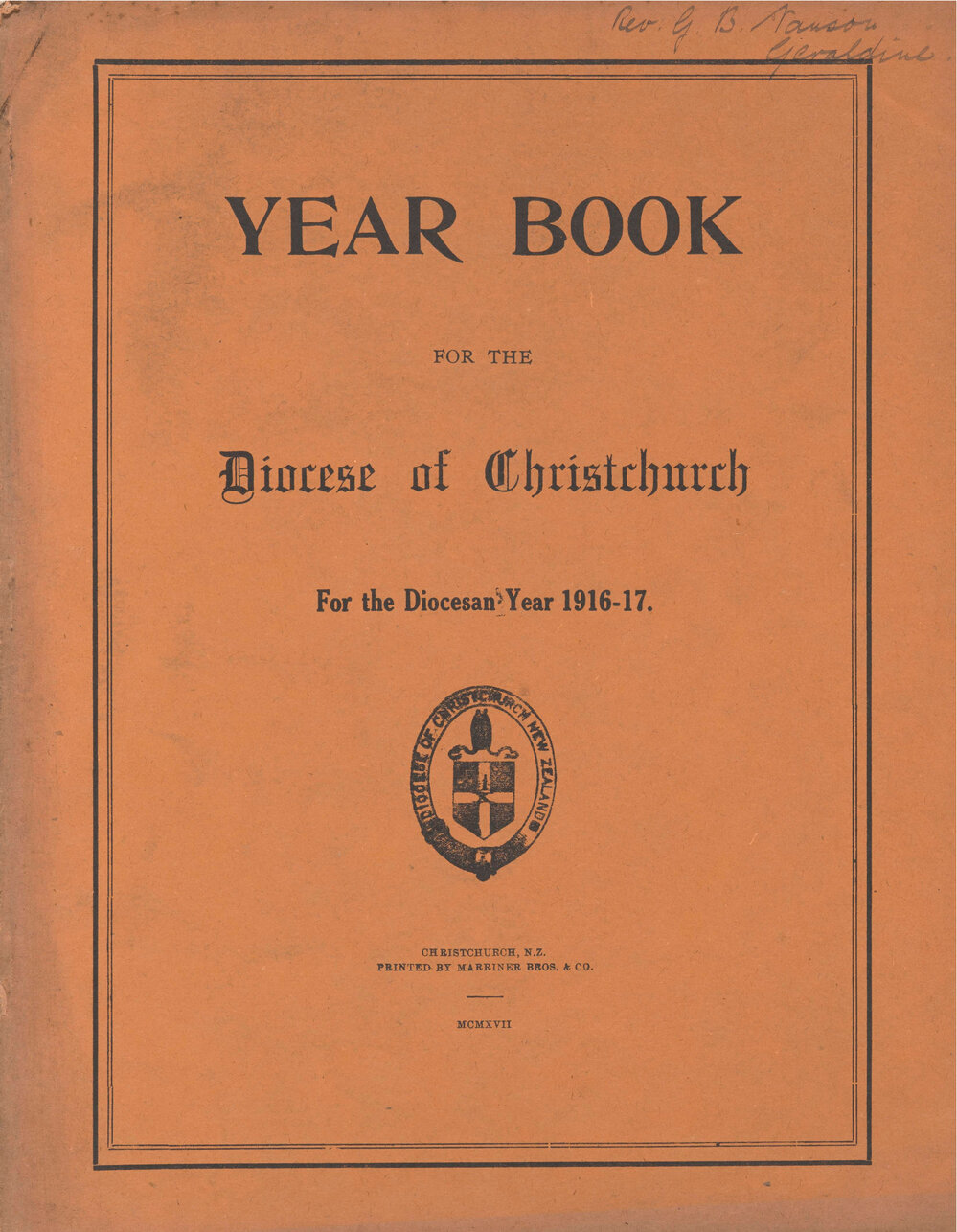Diocese of Christchurch Year Book 1916-1917