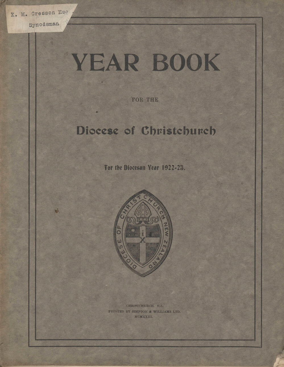 Diocese of Christchurch Year Book 1922-1923