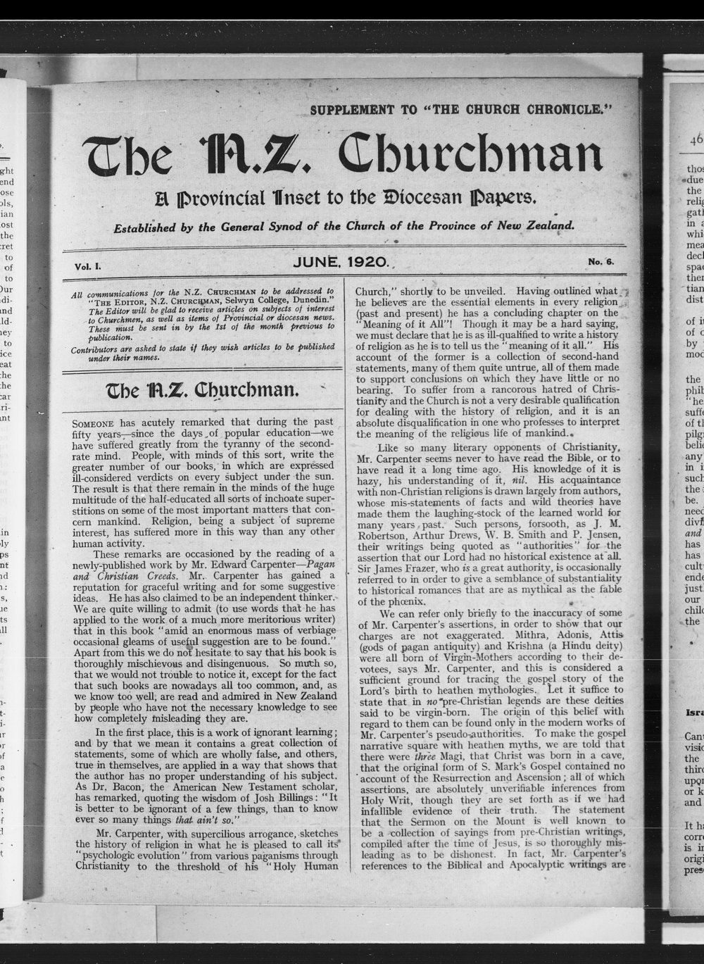 The Church Chronicle, Wellington: June 1920 Supplement