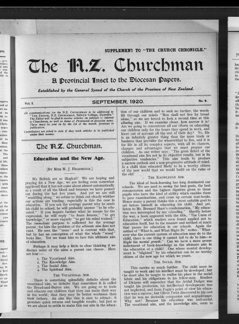 The Church Chronicle, Wellington: September 1920 Supplement