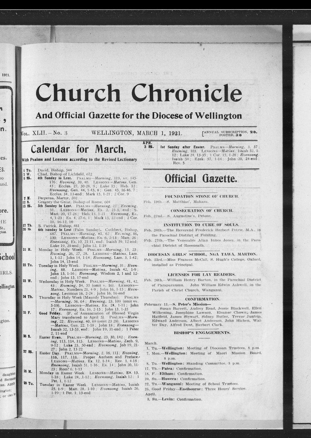 The Church Chronicle, Wellington: 1st March 1921