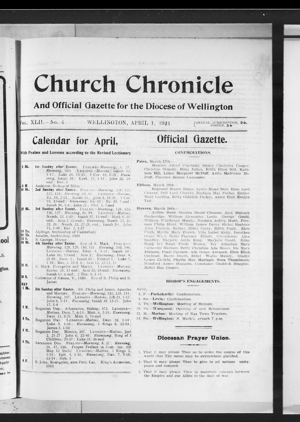 The Church Chronicle, Wellington: 1st April 1921