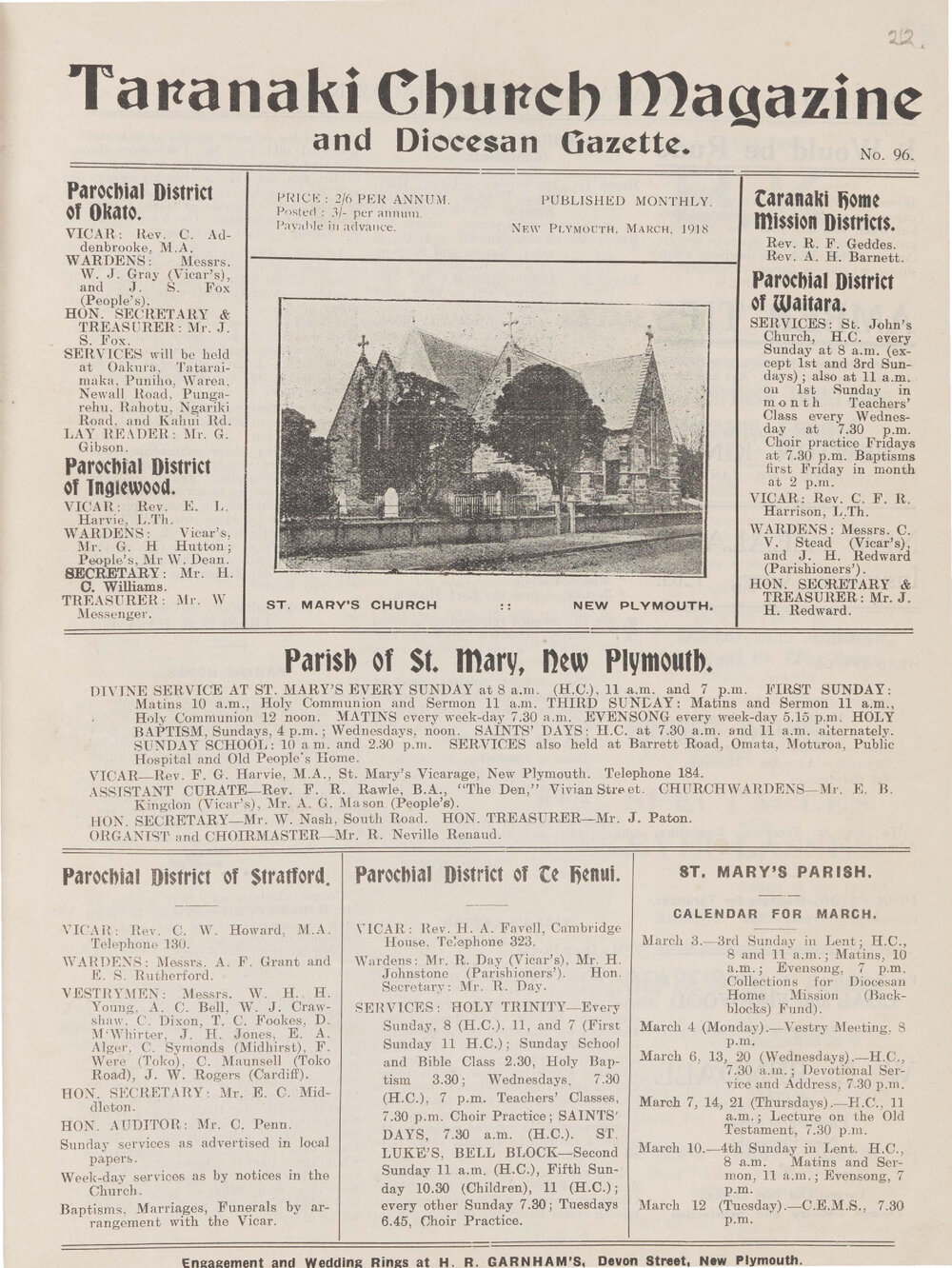 Taranaki Church Magazine 1918 March