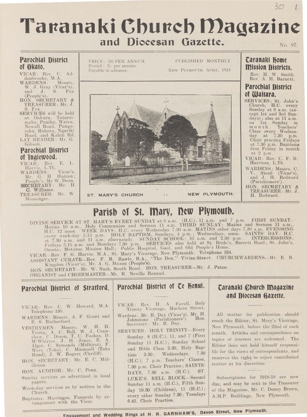 Taranaki Church Magazine 1918 April
