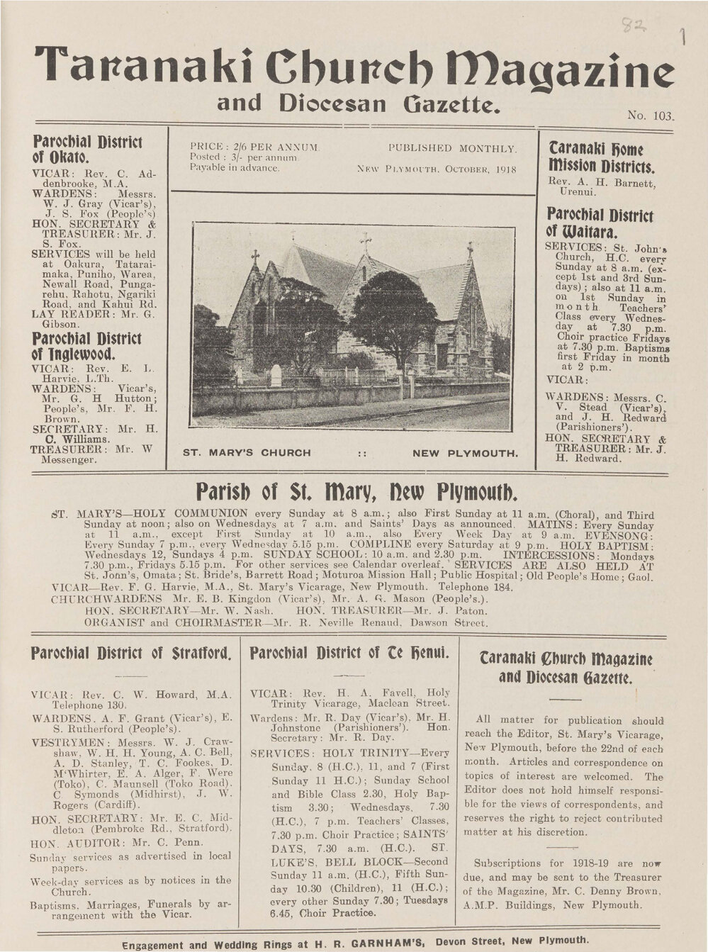Taranaki Church Magazine 1918 October