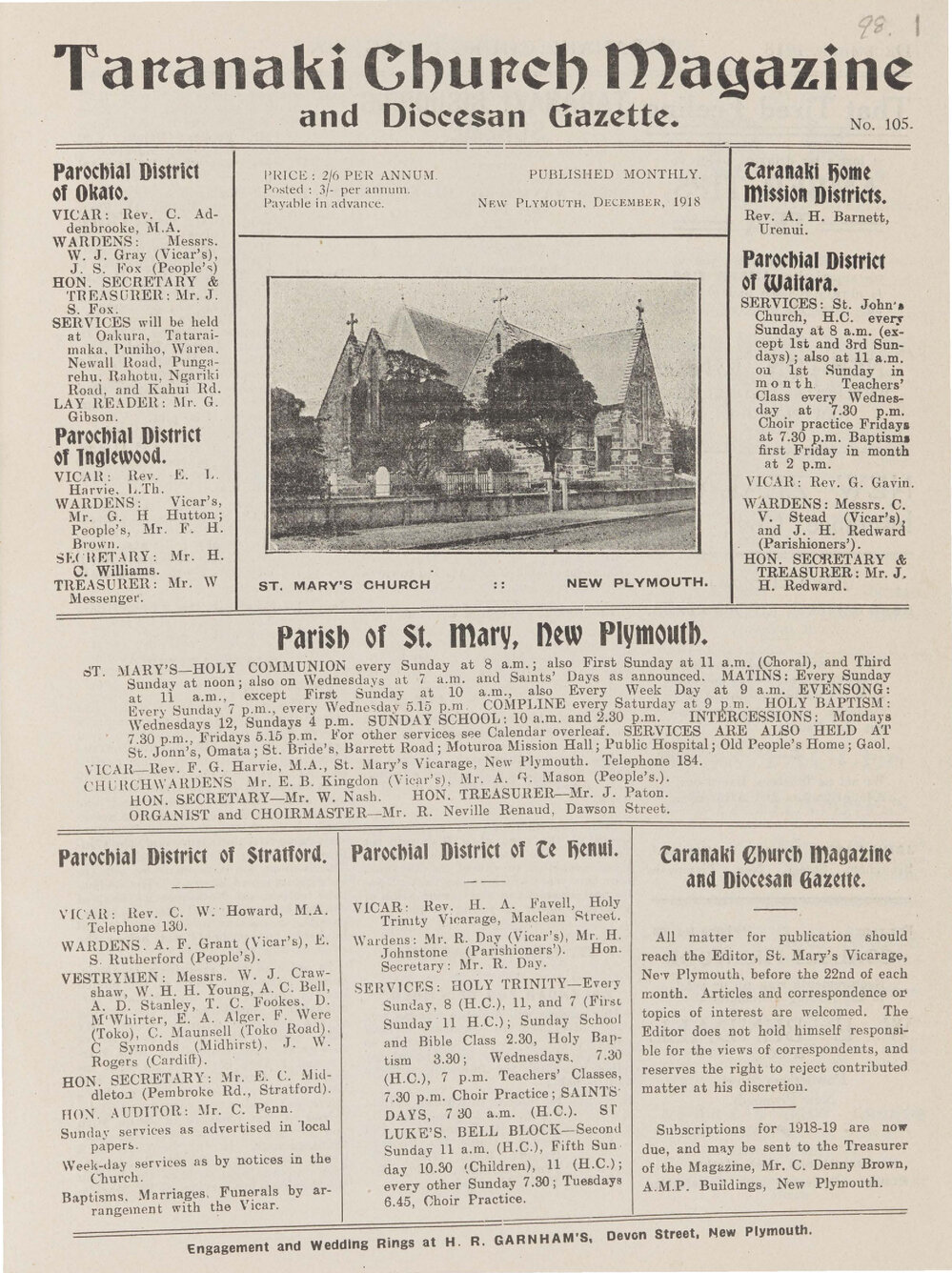 Taranaki Church Magazine 1918 December