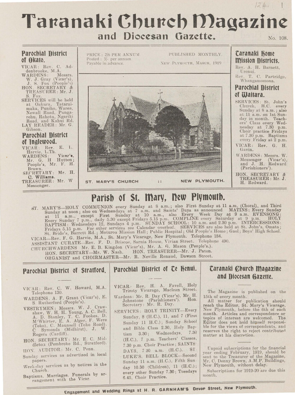 Taranaki Church Magazine 1919 March
