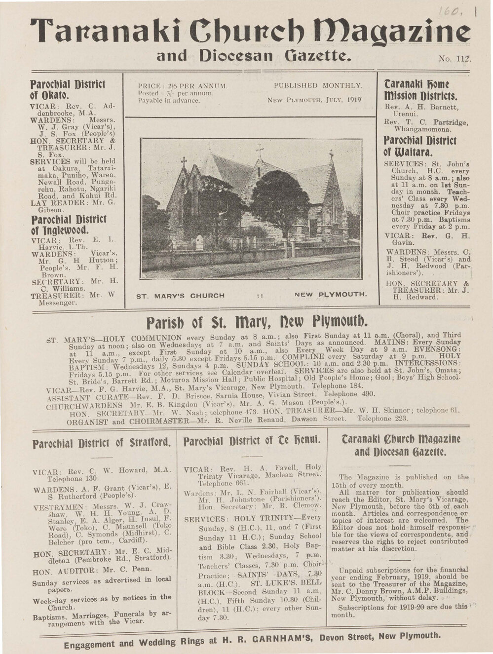 Taranaki Church Magazine 1919 July