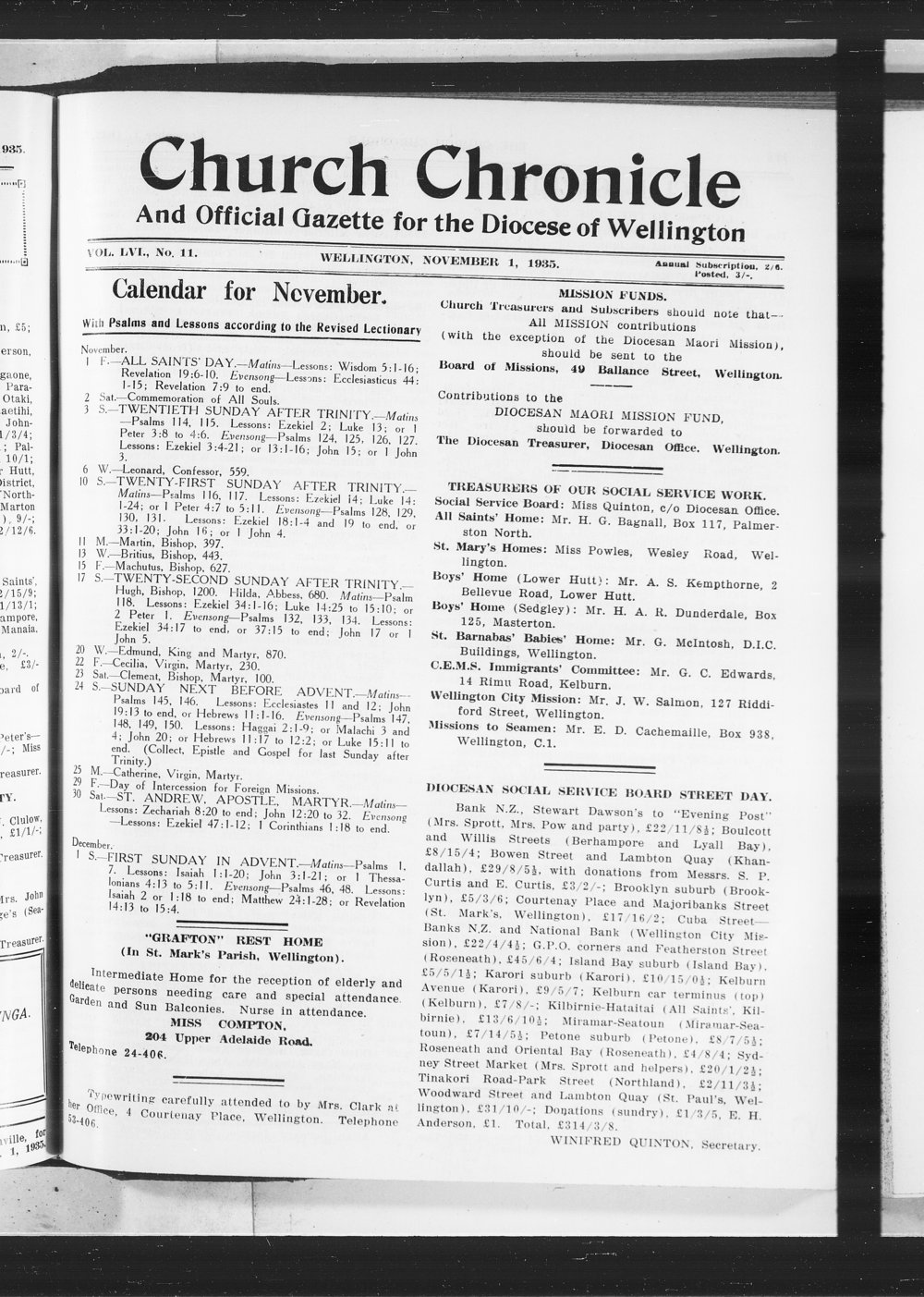 The Church Chronicle, Wellington: 1st November 1935