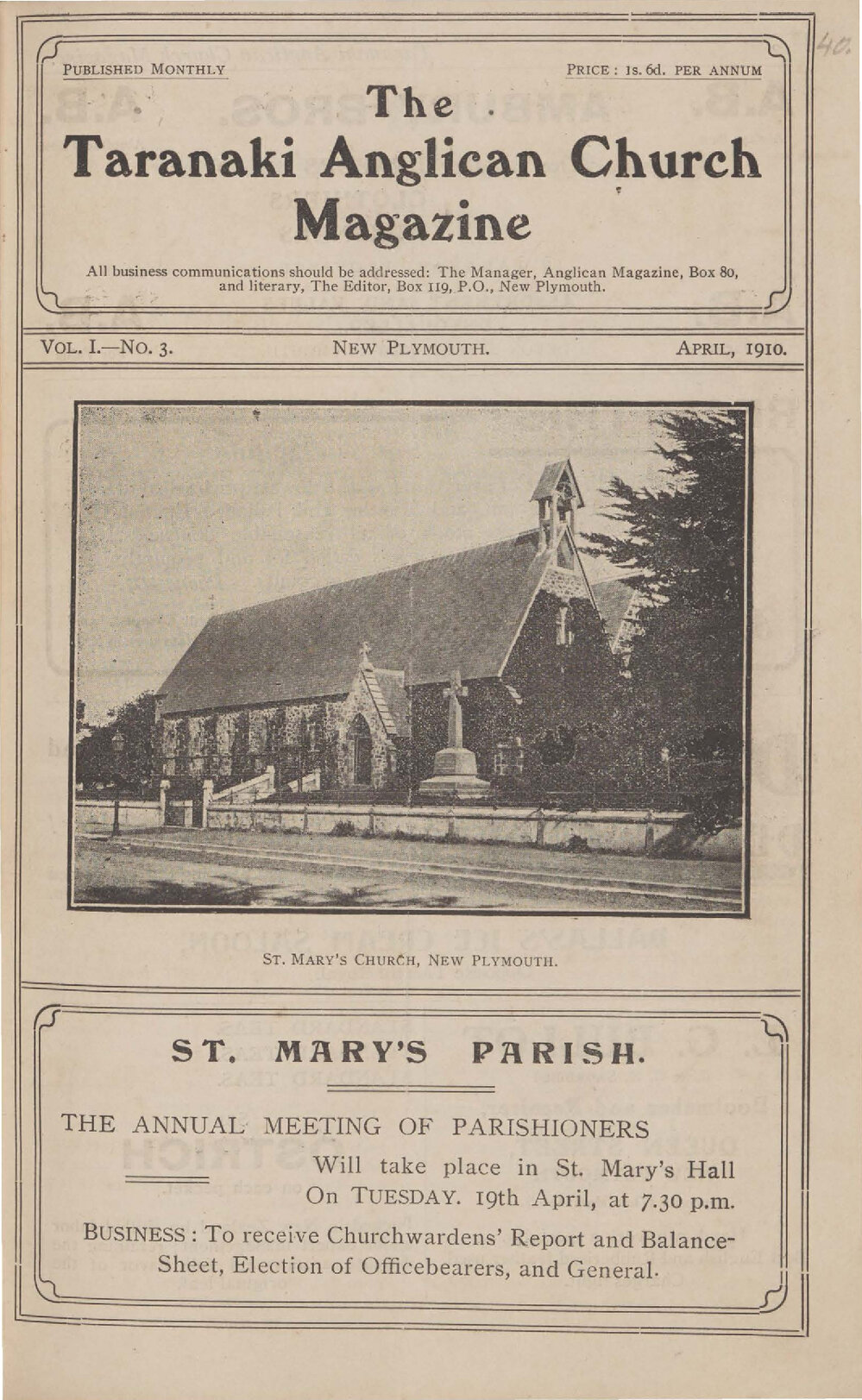 Taranaki Church Magazine 1910 April