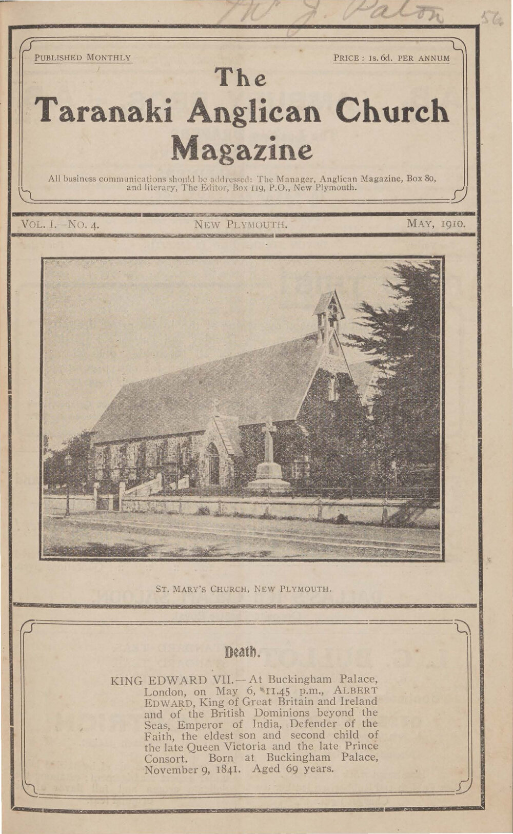 Taranaki Church Magazine 1910 May