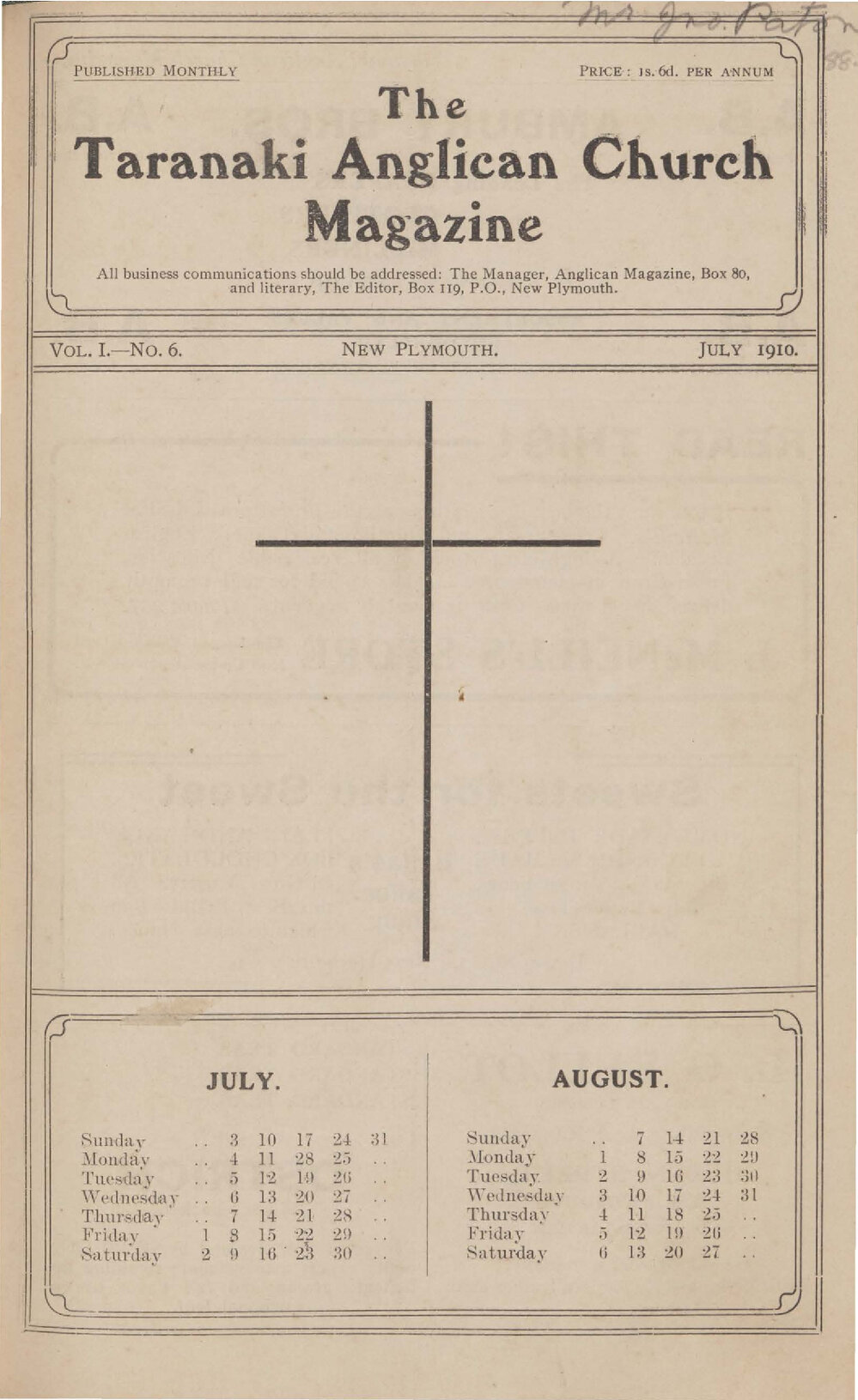 Taranaki Church Magazine 1910 July