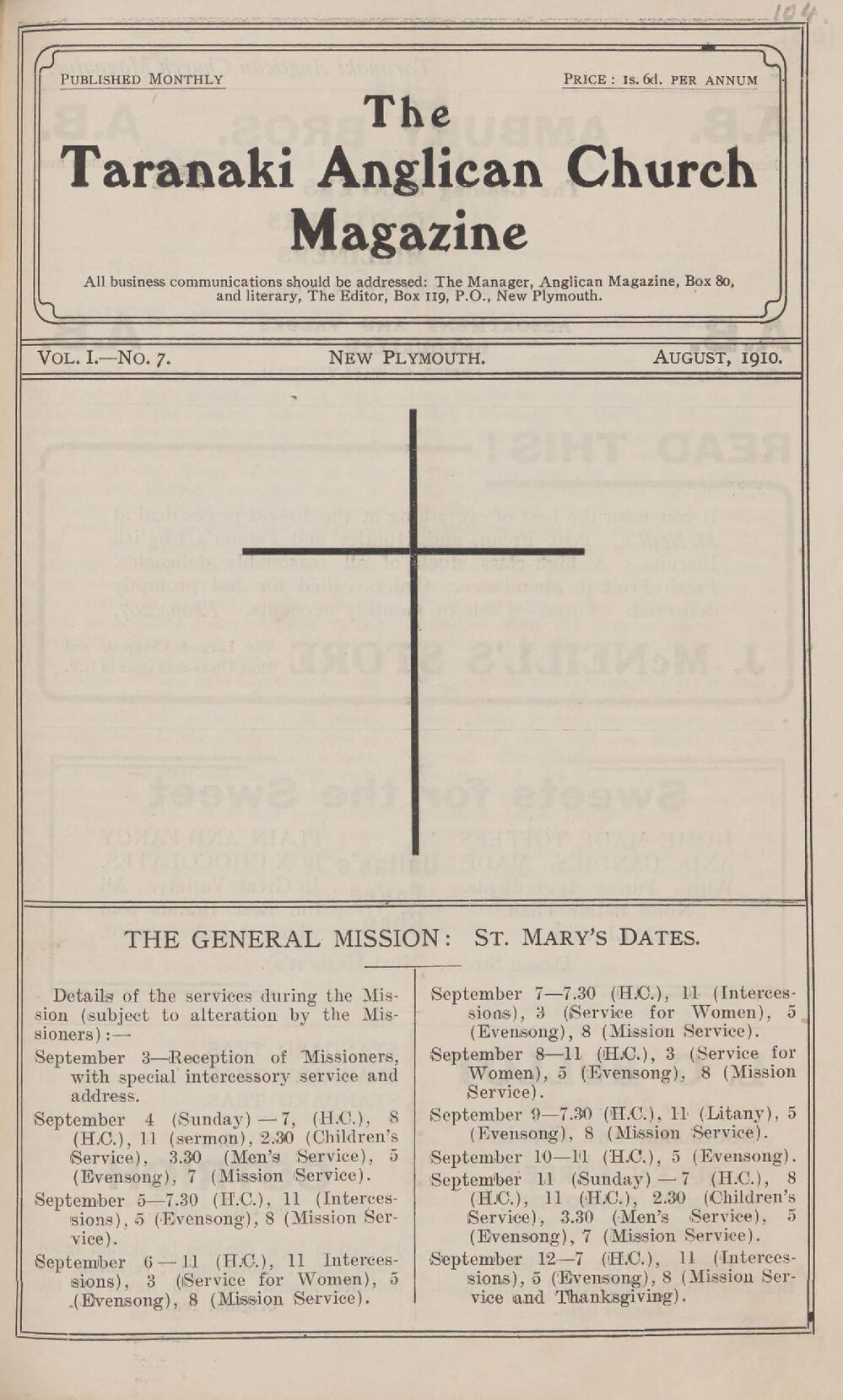 Taranaki Church Magazine 1910 August