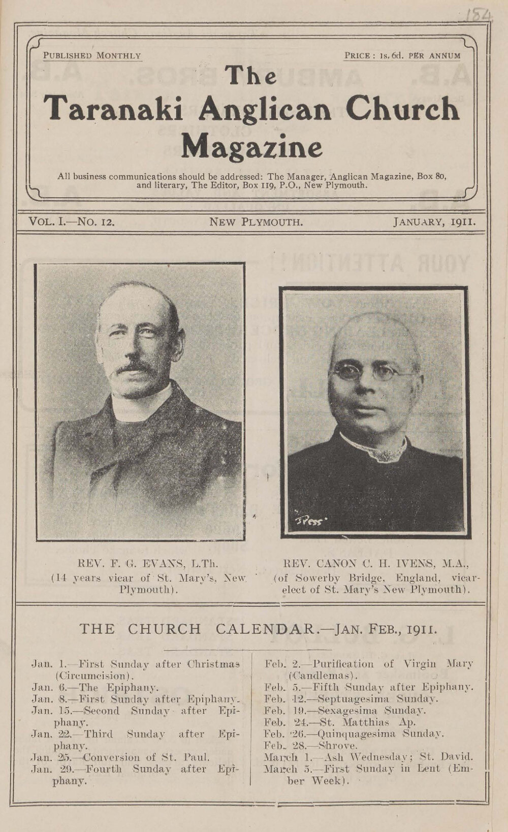 Taranaki Church Magazine 1911 January