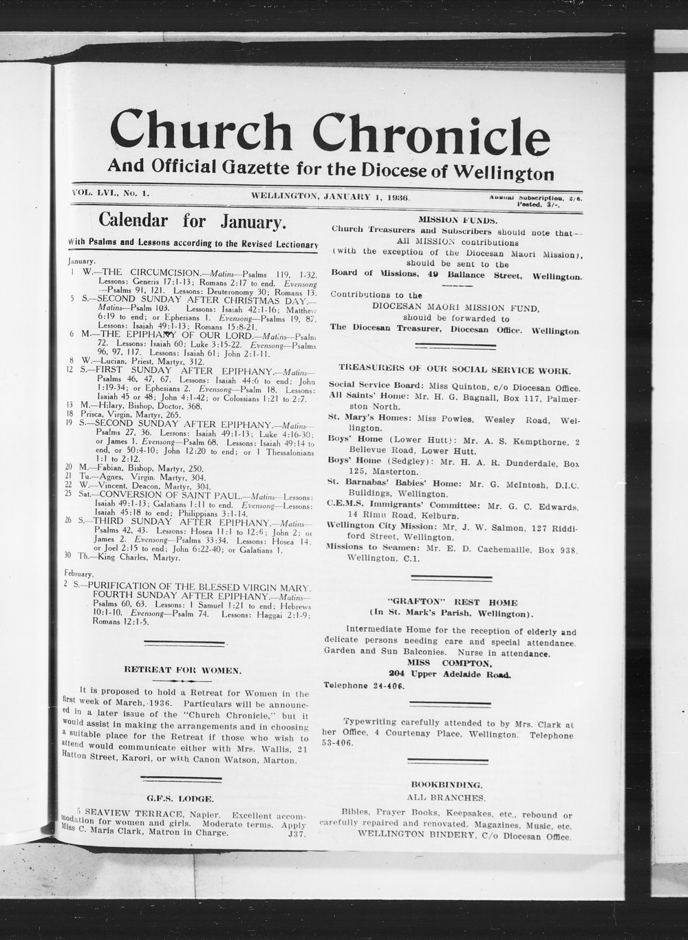 The Church Chronicle, Wellington: 1st January 1936