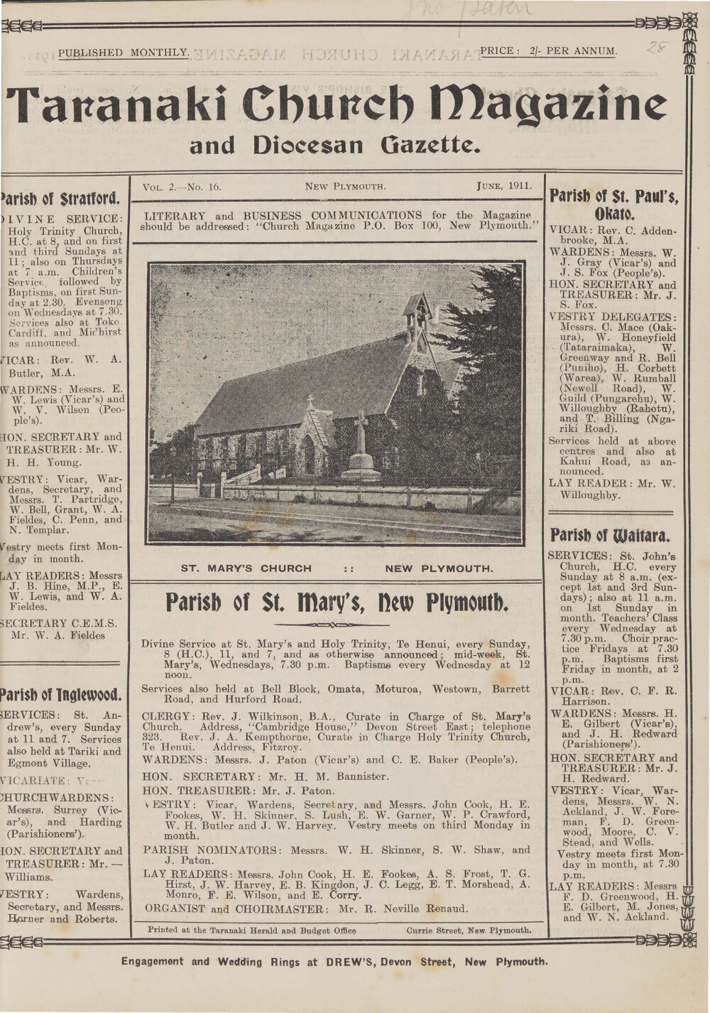 Taranaki Church Magazine 1911 June