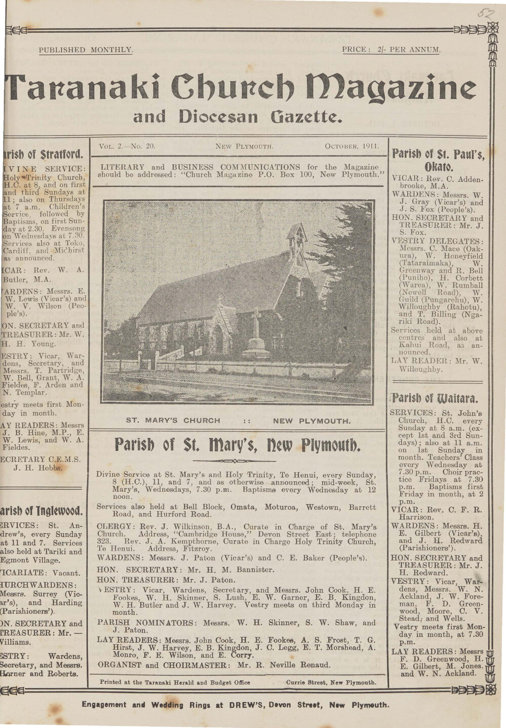 Taranaki Church Magazine 1911 October
