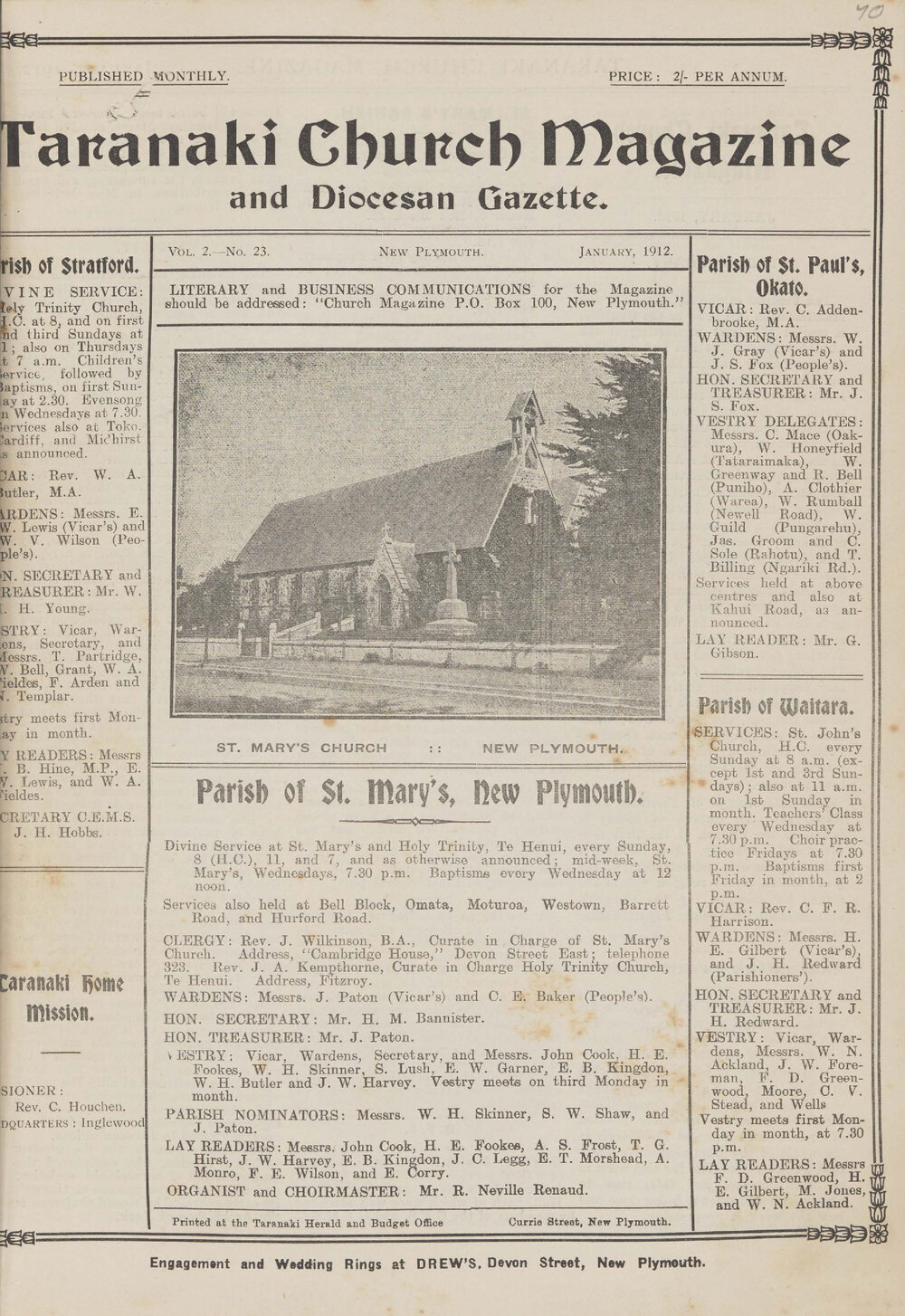 Taranaki Church Magazine 1912 January 