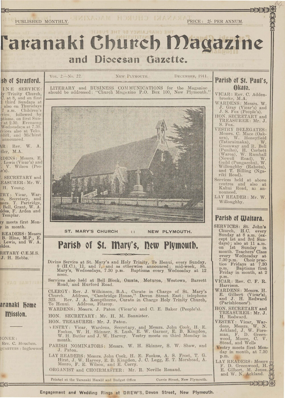 Taranaki Church Magazine 1911 December