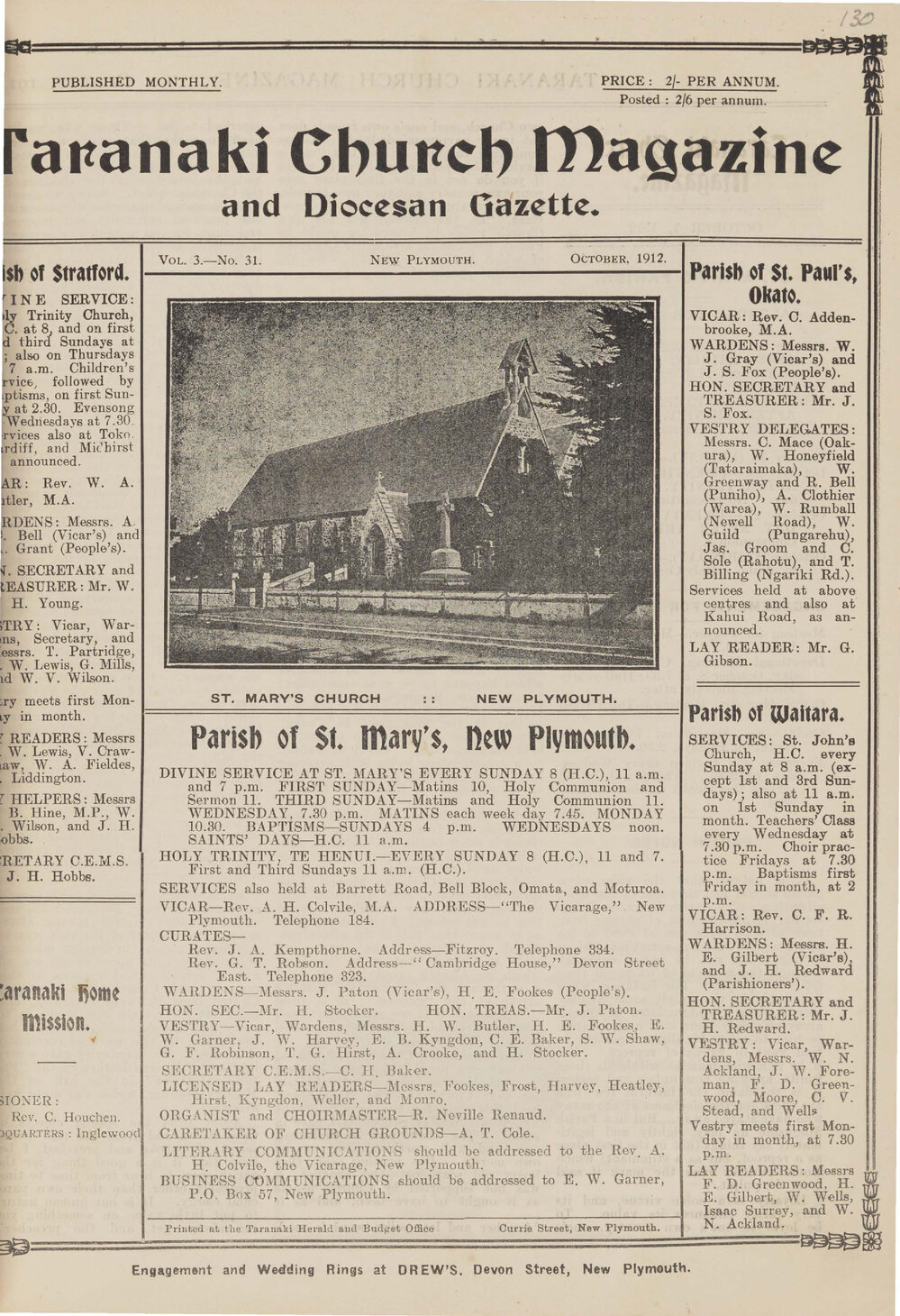 Taranaki Church Magazine 1912 October