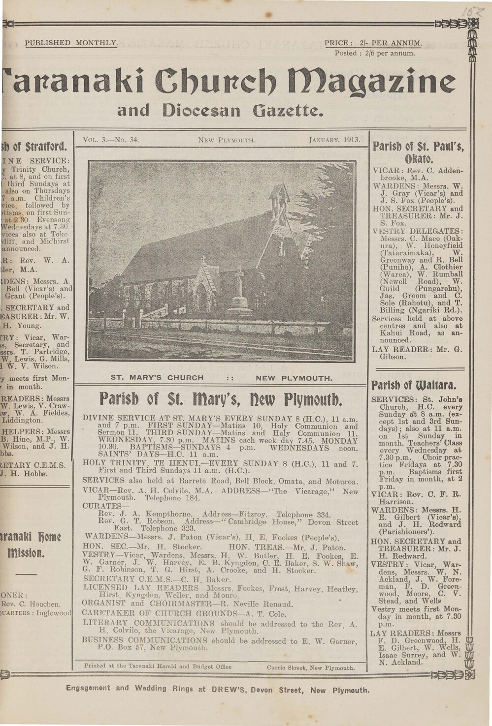 Taranaki Church Magazine 1913 January