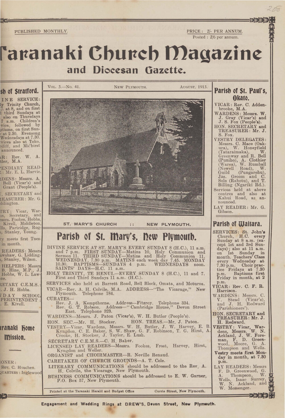 Taranaki Church Magazine 1913 August