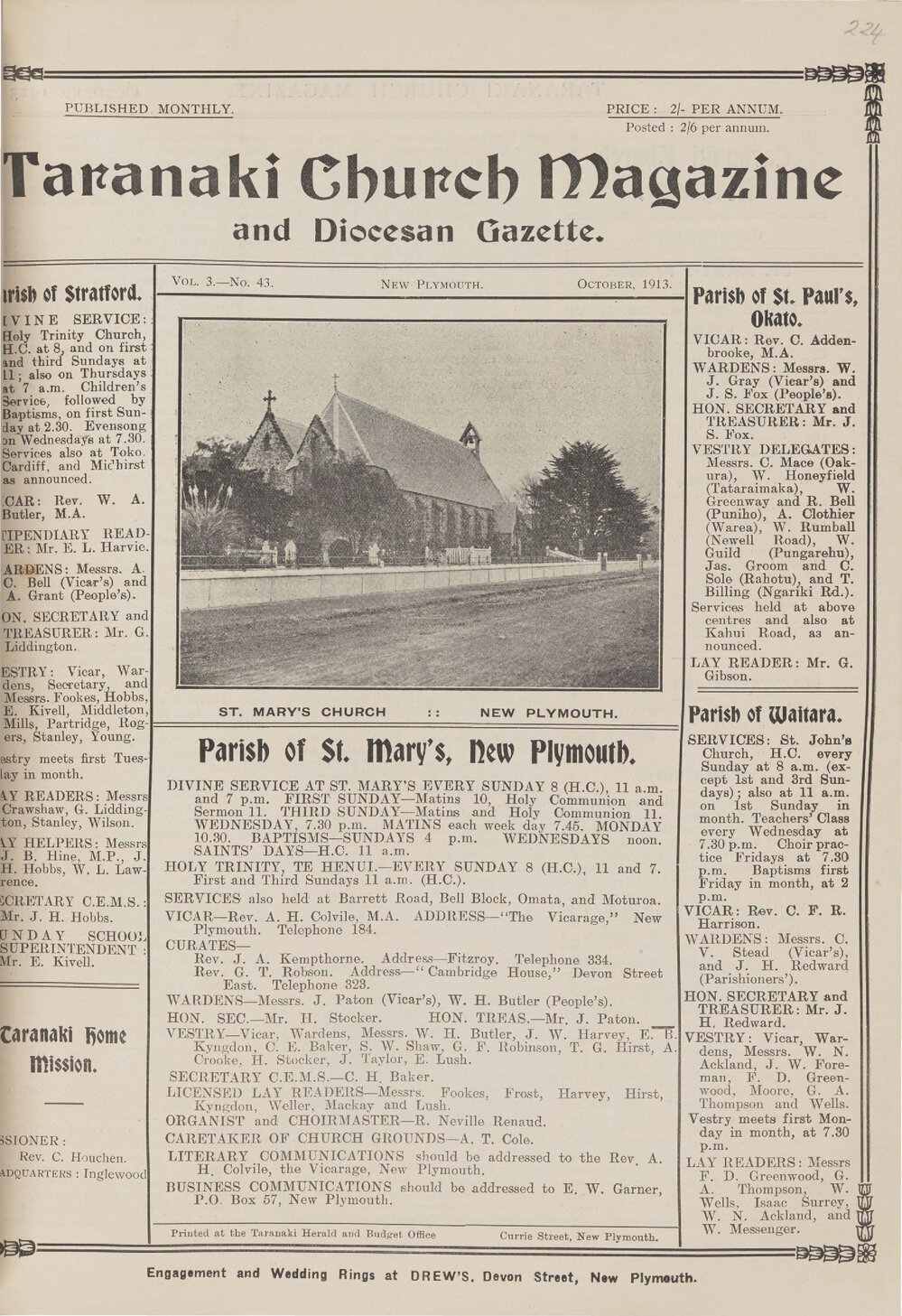 Taranaki Church Magazine 1913 October
