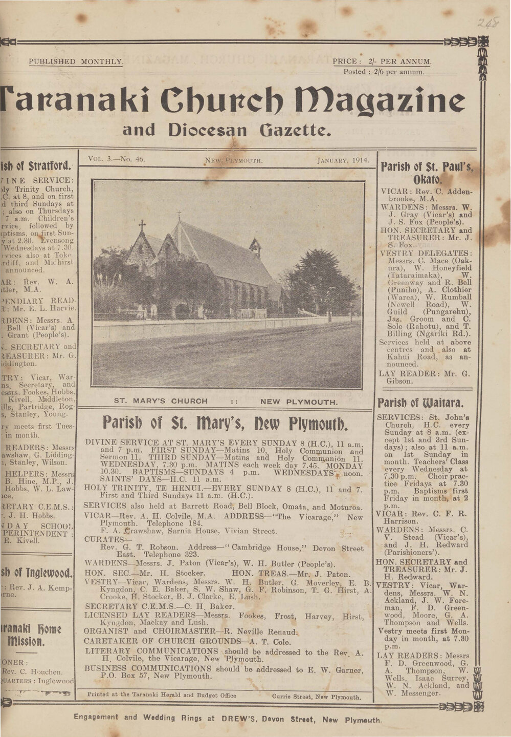 Taranaki Church Magazine 1914 January