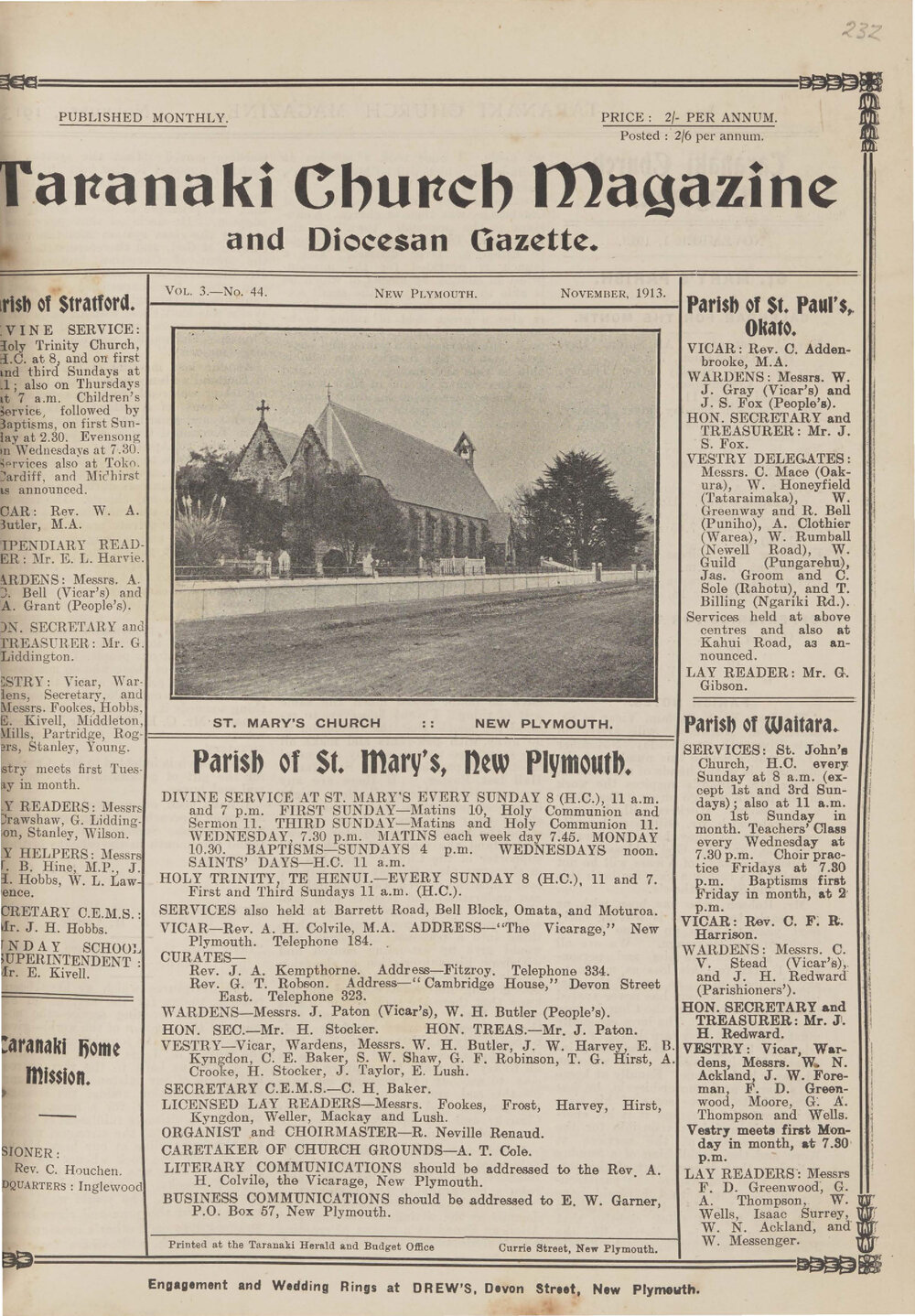 Taranaki Church Magazine 1913 November