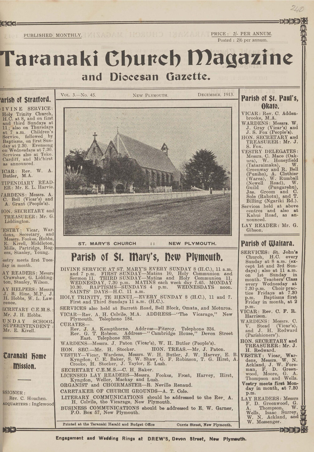 Taranaki Church Magazine 1913 December