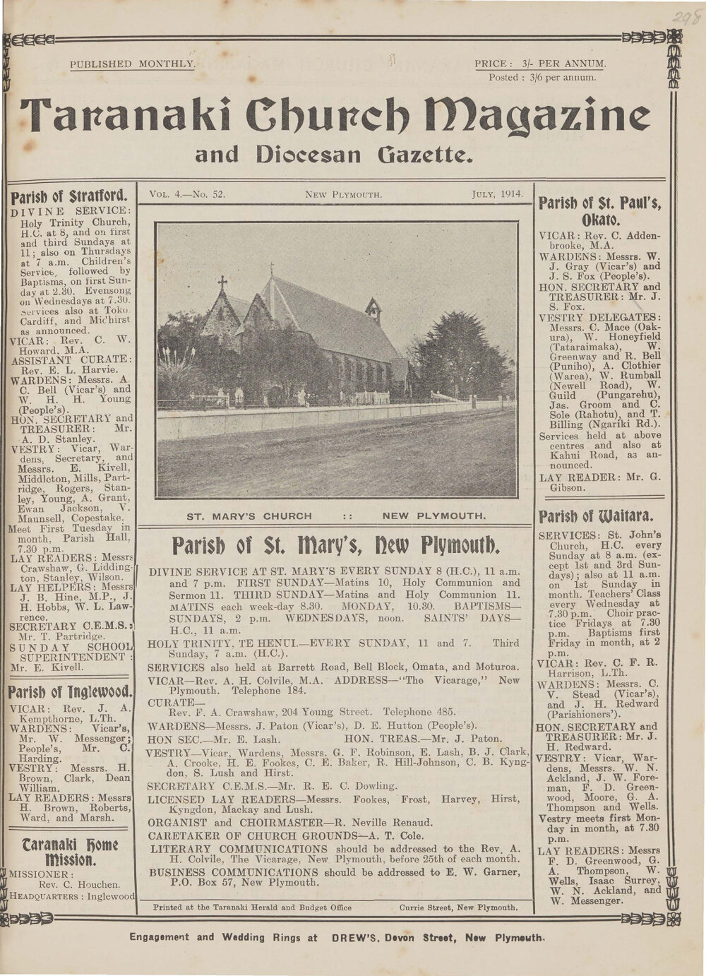 Taranaki Church Magazine 1914 July