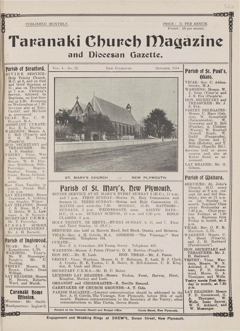 Taranaki Church Magazine 1914 October