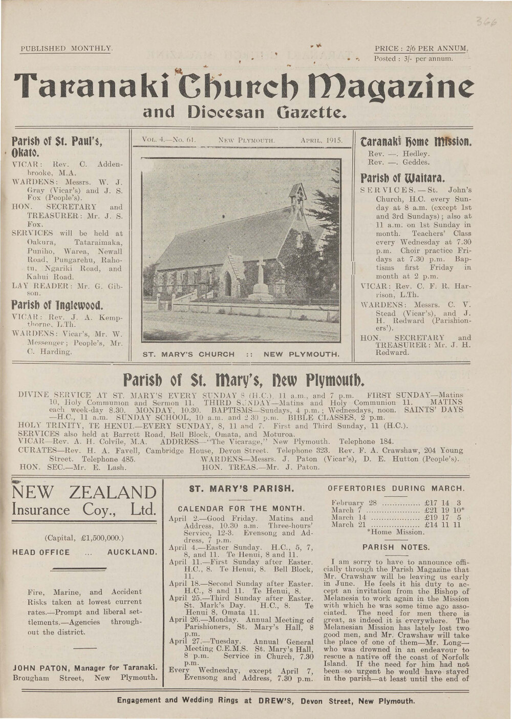 Taranaki Church Magazine 1915 April