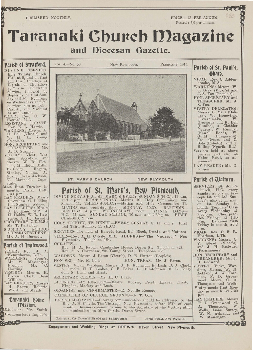 Taranaki Church Magazine 1915 February