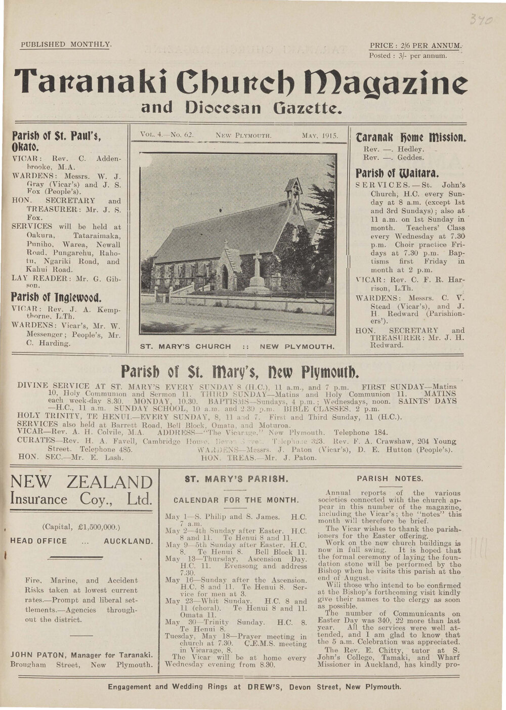 Taranaki Church Magazine 1915 May