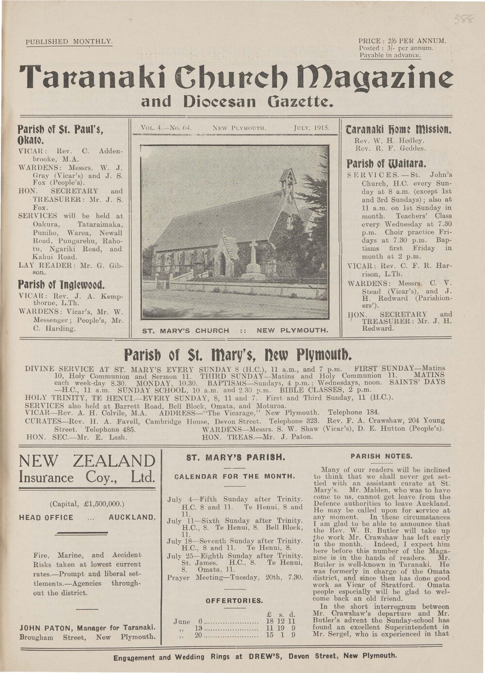 Taranaki Church Magazine 1915 July