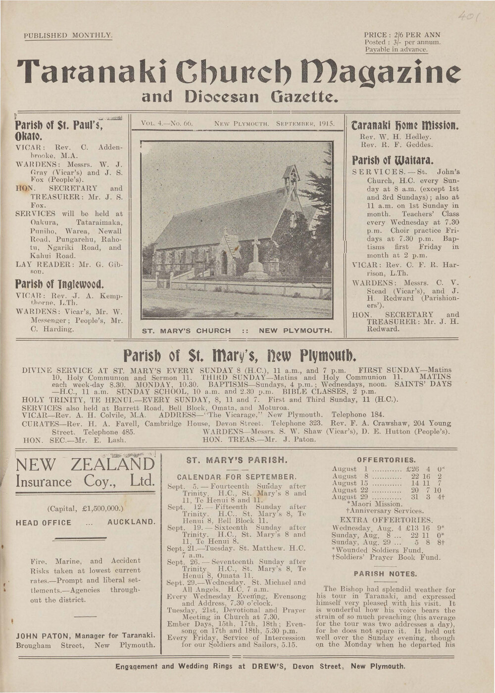Taranaki Church Magazine 1915 September