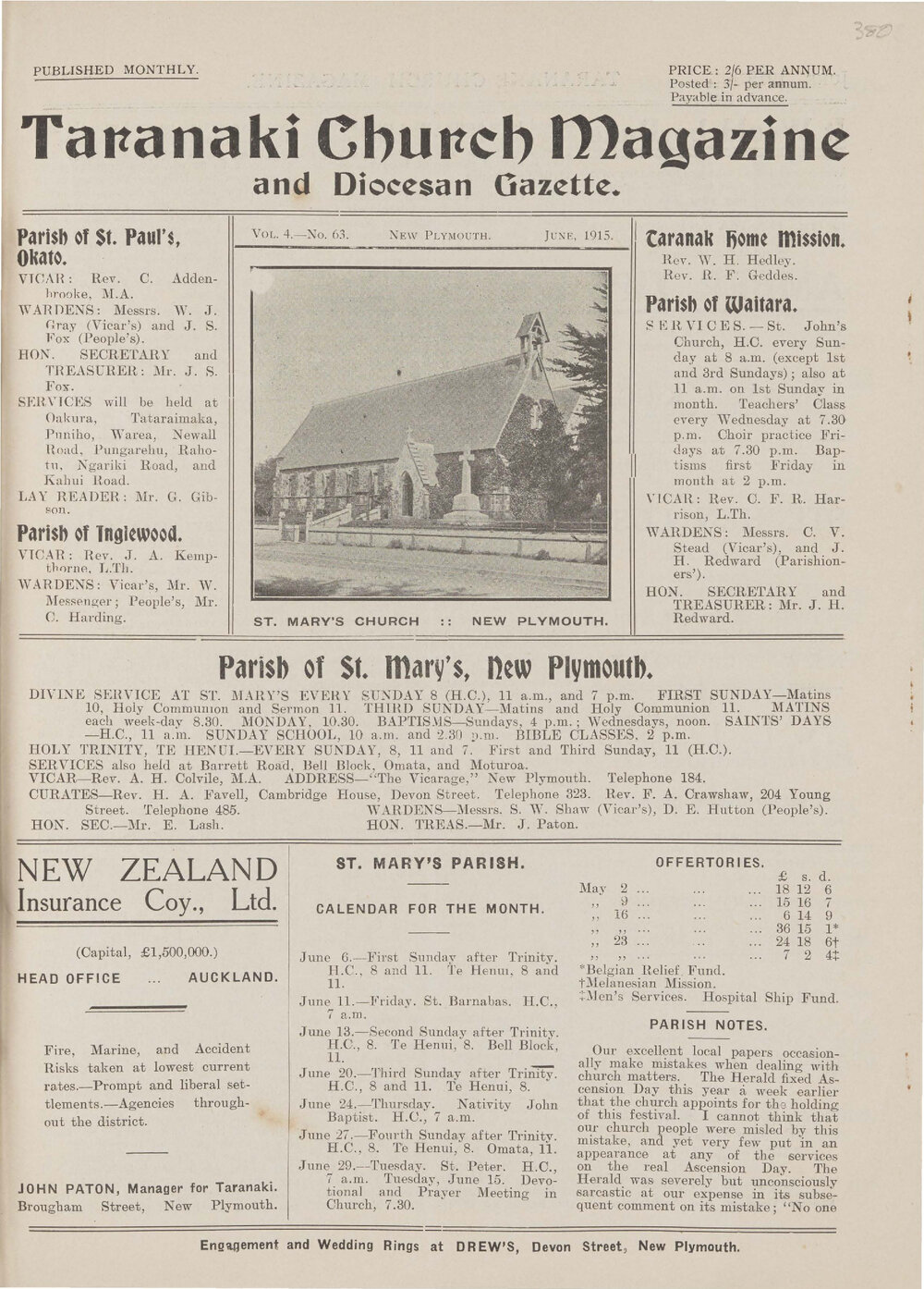 Taranaki Church Magazine 1915 June