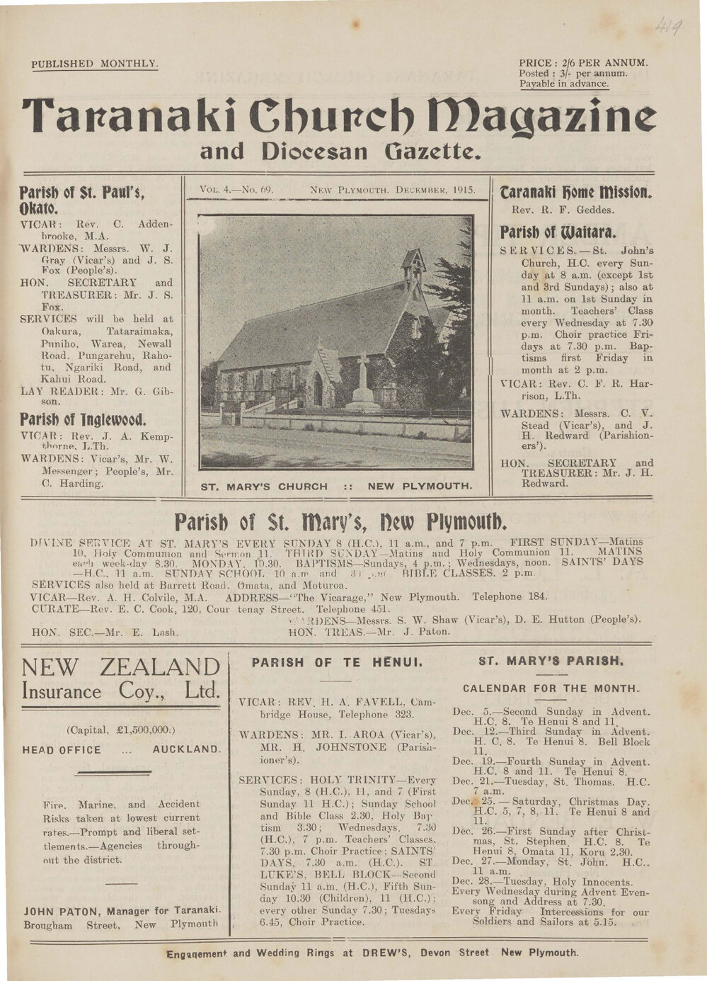 Taranaki Church Magazine 1915 December