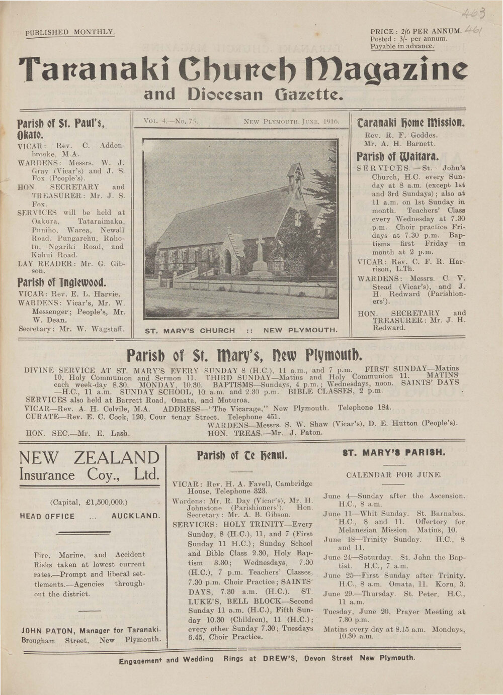 Taranaki Church Magazine 1916 June