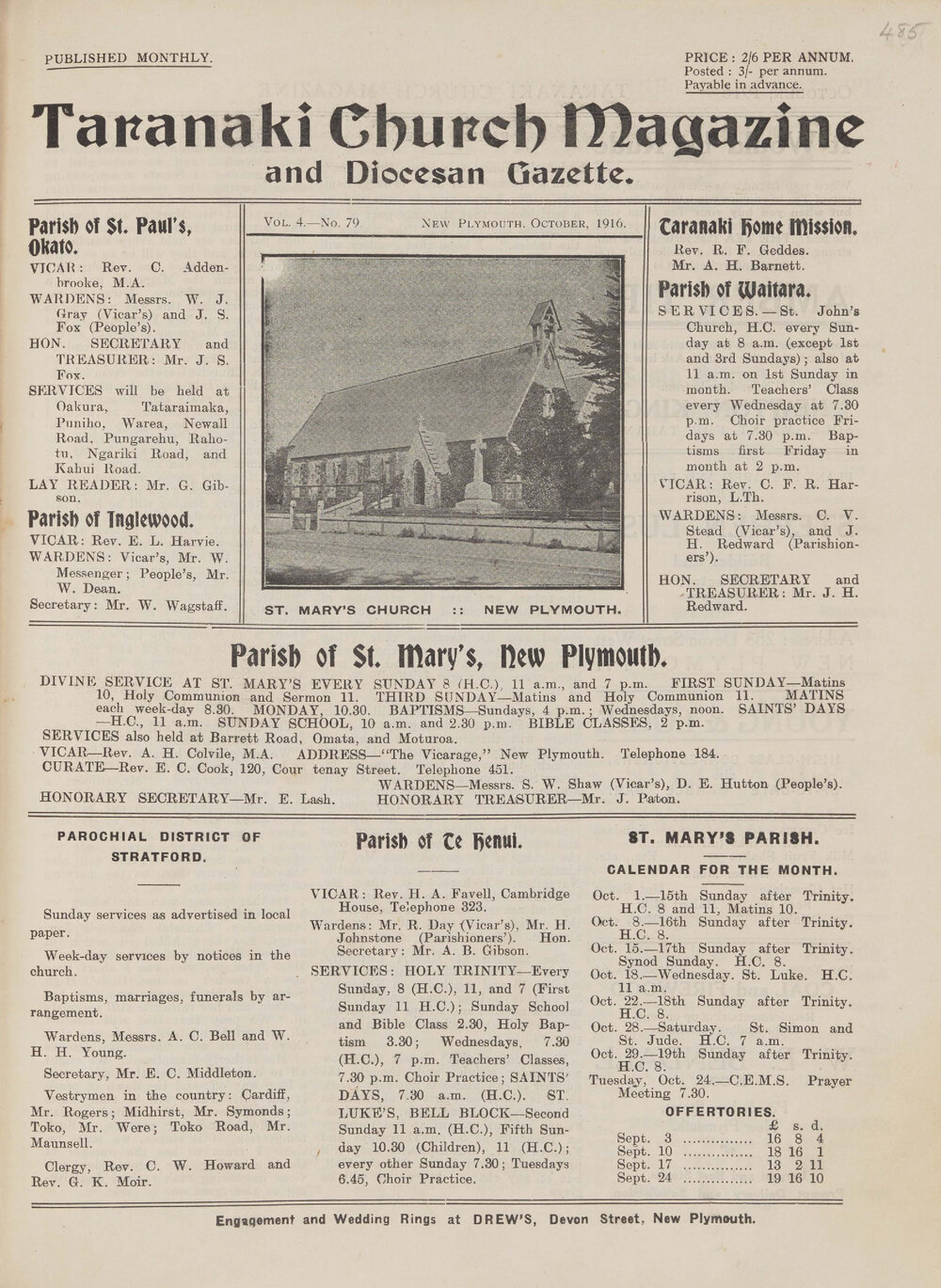 Taranaki Church Magazine 1916 October