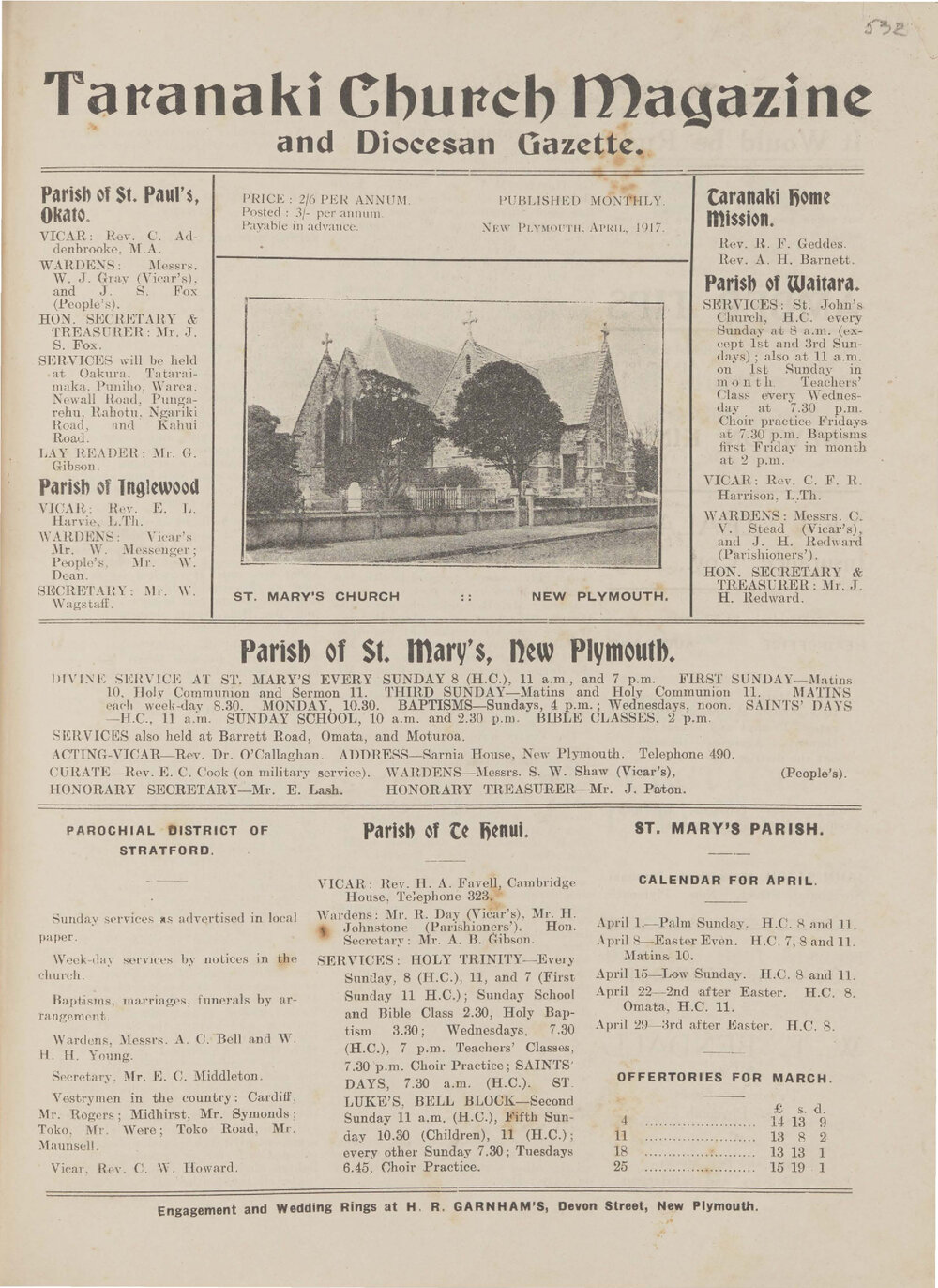 Taranaki Church Magazine 1917 April