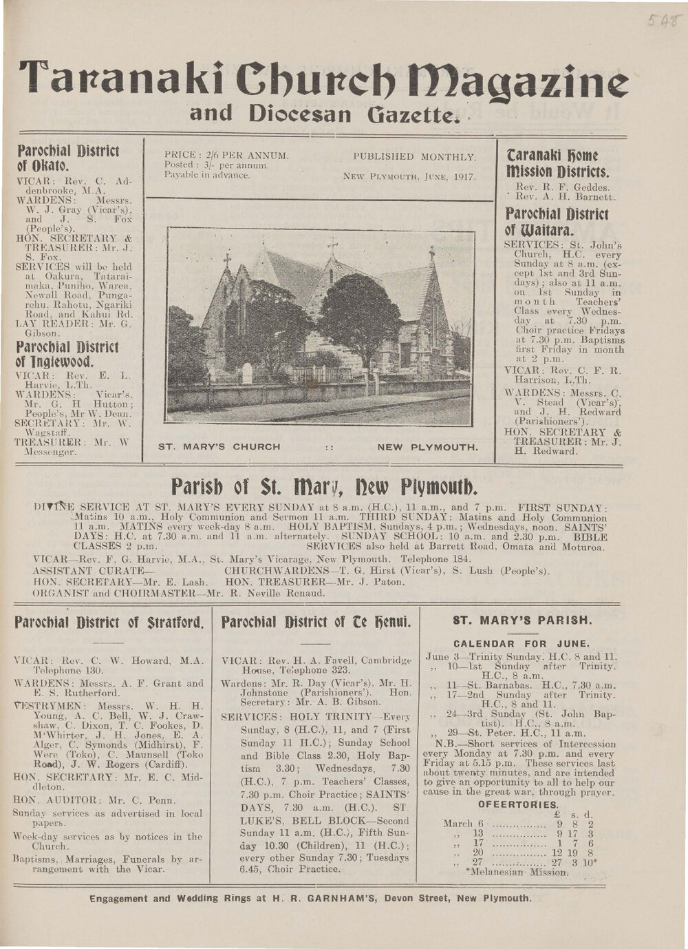 Taranaki Church Magazine 1917 June