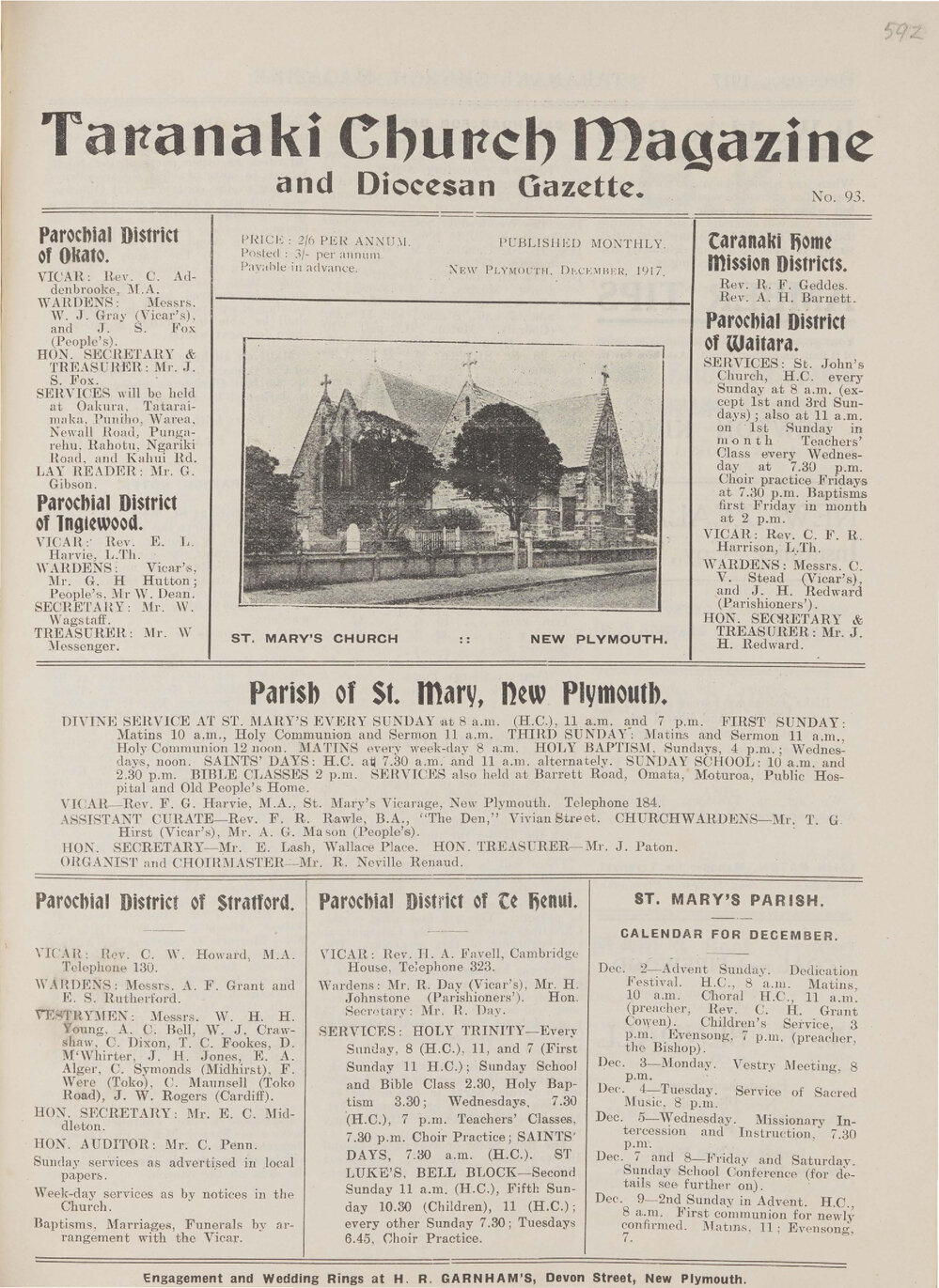 Taranaki Church Magazine 1917 December