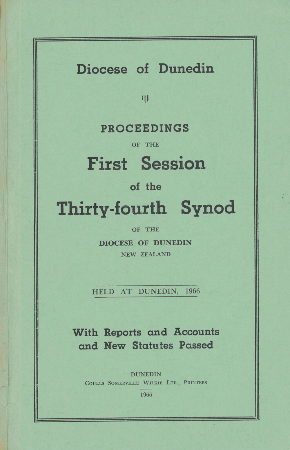 Proceedings of the Synod of the Diocese of Dunedin 1966
