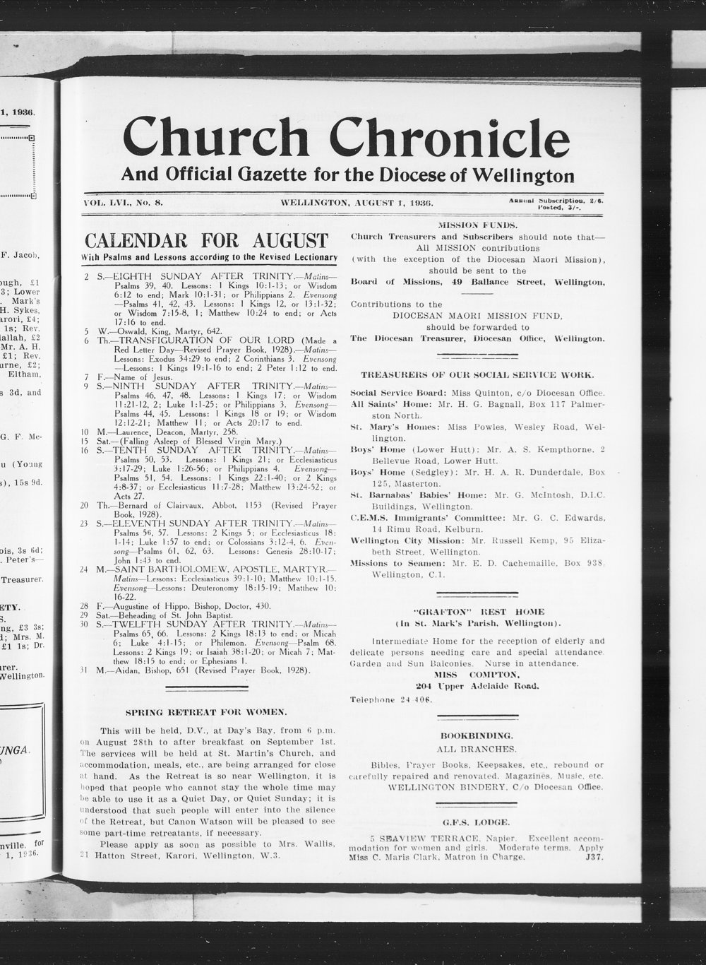 The Church Chronicle, Wellington: 1st August 1936